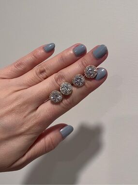 NWT Diamonique Round Halo Diamond Stud Earrings